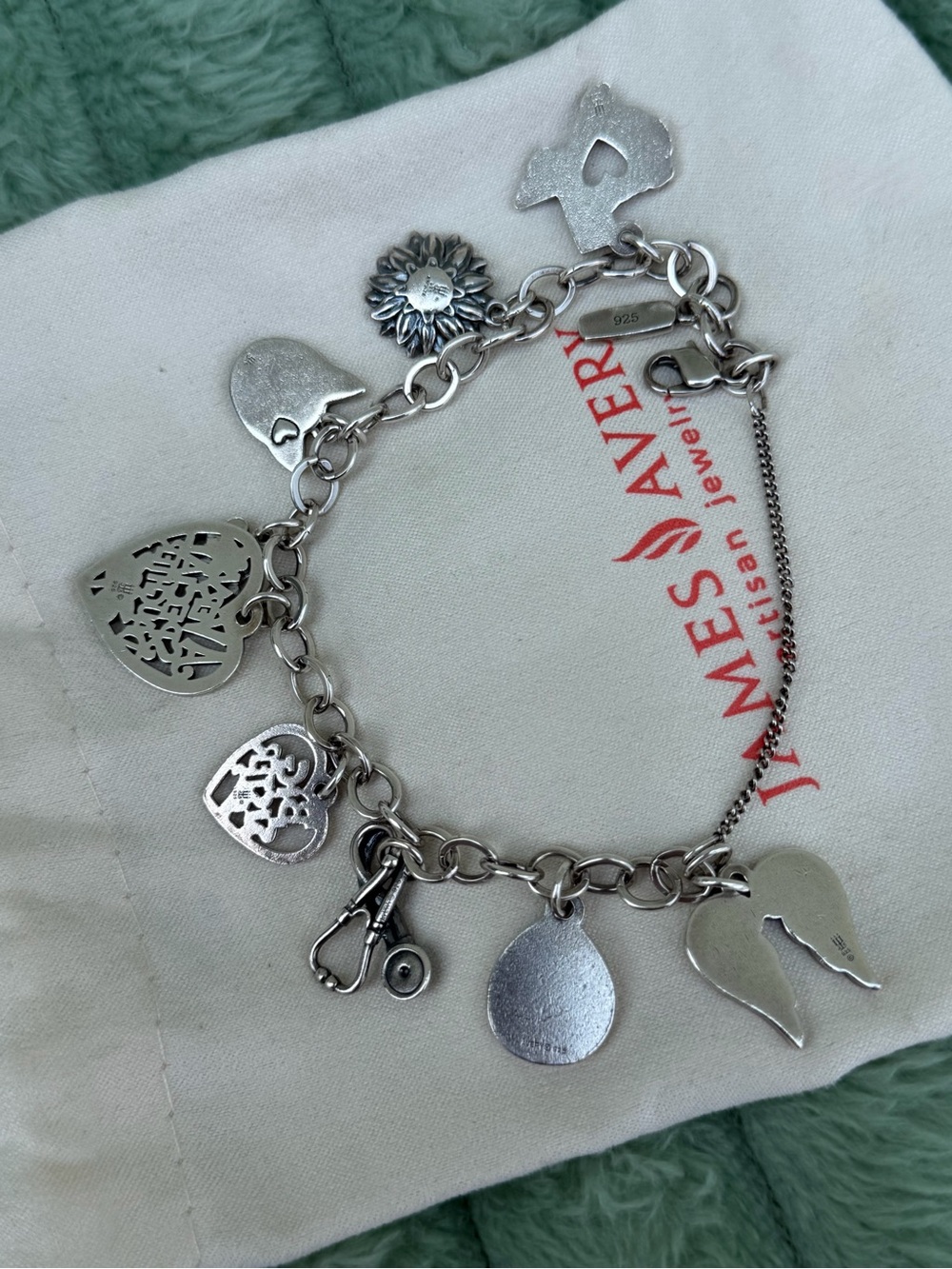 James Avery Silver Charm Bracelet with Heart, Sunflower, Wing and Paw Charms - Picture 5 of 5